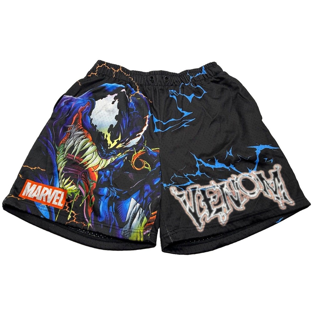 Men's Marvel by Shoe Palace Venom Mesh Shorts 6" Size Medium Black NO DRAWSTRING